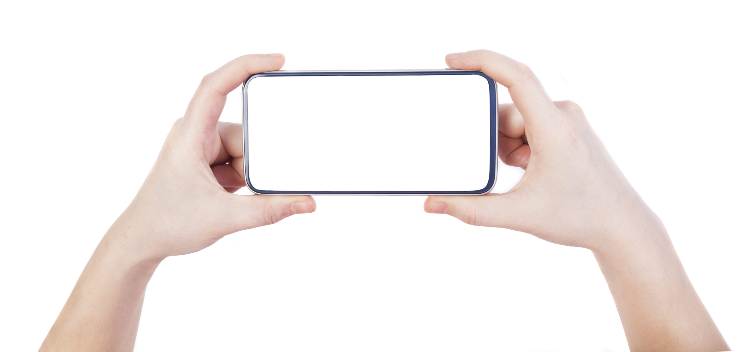 A smartphone in the hands with white screen