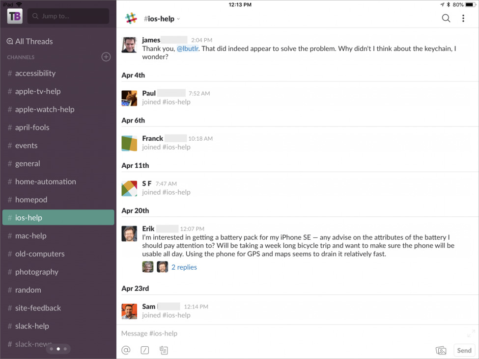 A screenshot of Slack app
