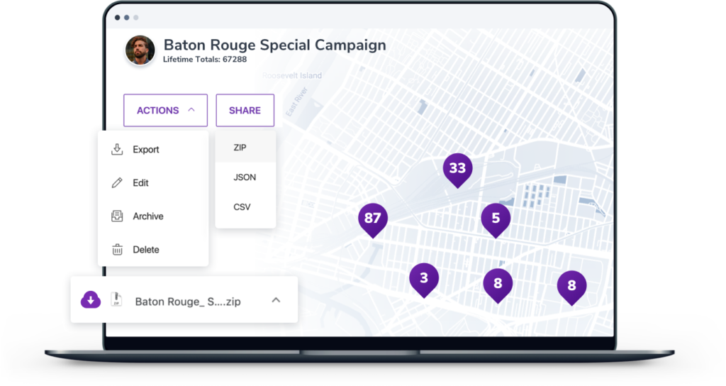 Animated screenshot of SimpleCrew campaign sharing feature