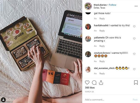 A screenshot of Instagram post with Graze