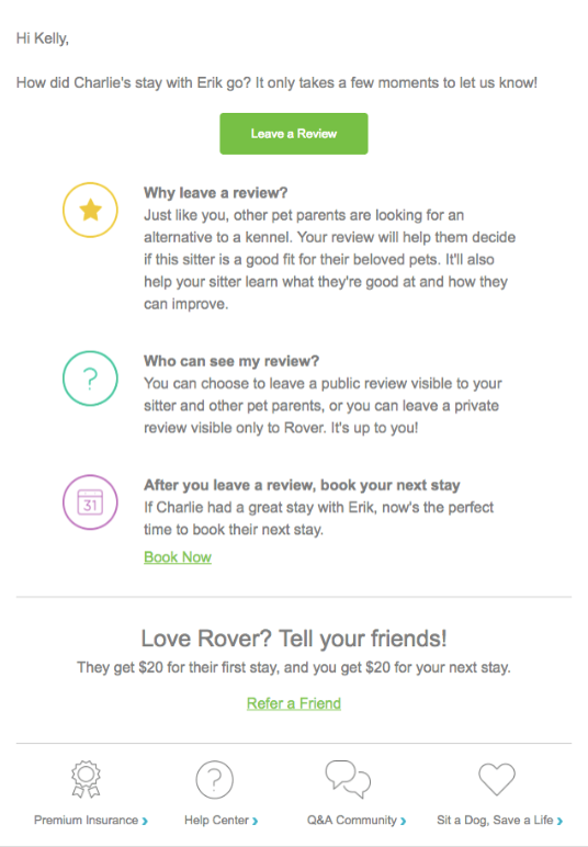 A screenshot of the email from Rover pet sitting service